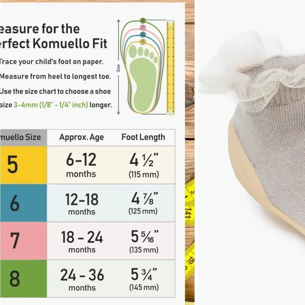 Komuello Adorable Cream Ruffle Baby Socks Size 5